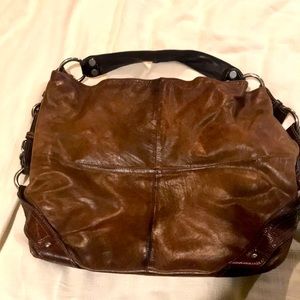 Tano brand dark brown leather boogie bucket bag